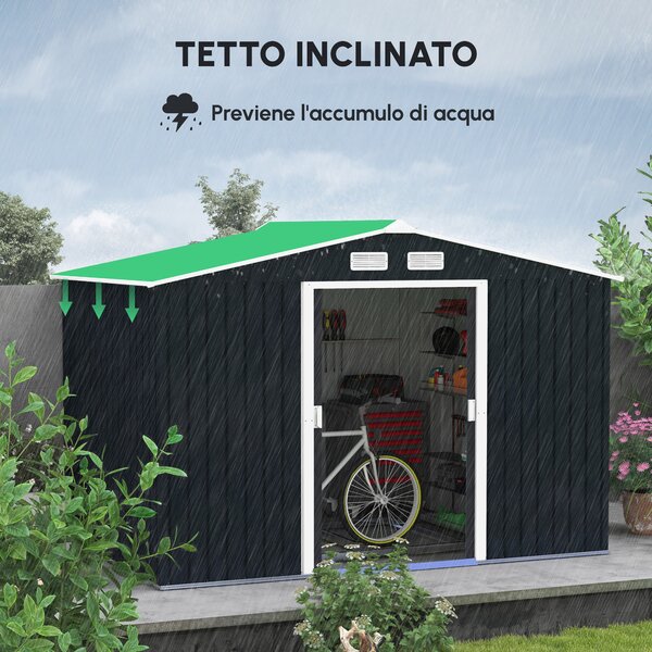Casetta Attrezzi Outsunny 277x195x192cm Verde - Capanno Giardino In Acciaio Con Porte Scorrevoli - Foto 5