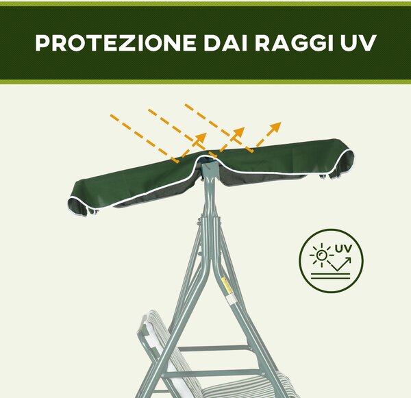 Outsunny Dondolo da Giardino 3 Posti in Acciaio e Teslin con Tetto Parasole, 172x110x153 cm, Bianco e Verde|Aosom