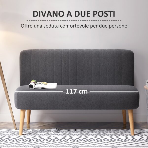 HOMCOM Divano Piccolo a 2 Posti Senza Braccioli con Schienale imbottito, Design Semplice, in Tessuto, 117x56.5x77 cm, Grigio | Aosom Italy