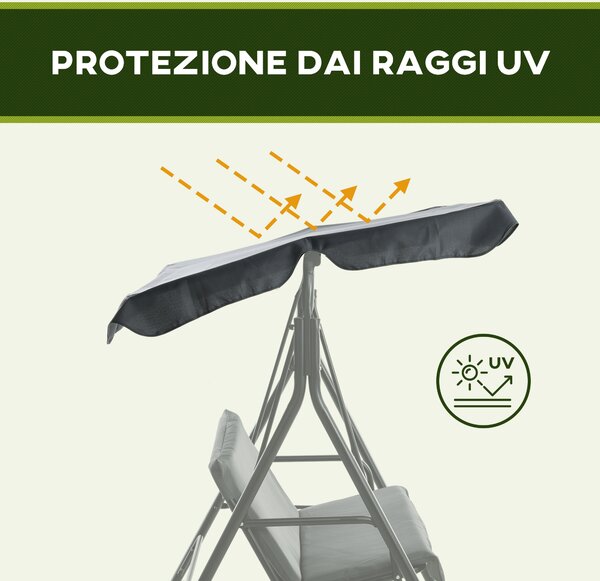 Outsunny Dondolo da Giardino 3 Posti con Tettuccio Regolabile e Cuscini in Poliestere e Acciaio Antiruggine, 172x110x153 cm, Grigio | Aosom Italy