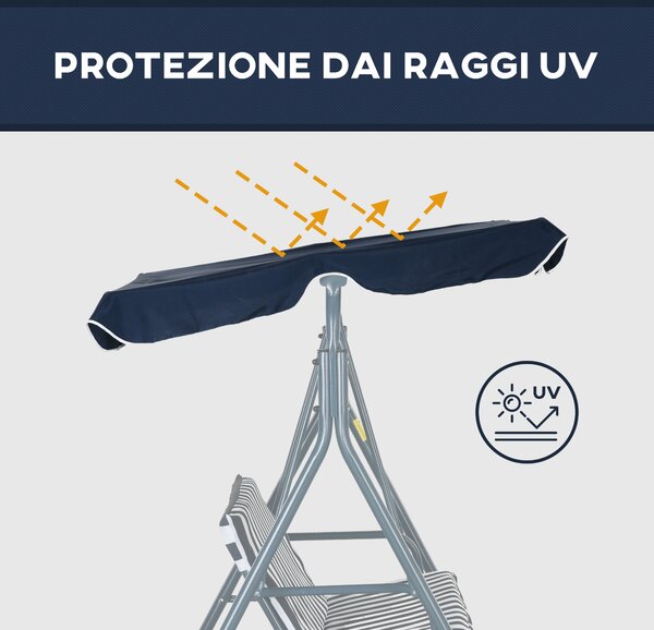 Outsunny Dondolo Giardino 3 Posti con Tetto Parasole, Dondolo da Esterno in Acciaio e Poliestere, 172x110x153 cm, Bianco e Blu | Aosom Italy
