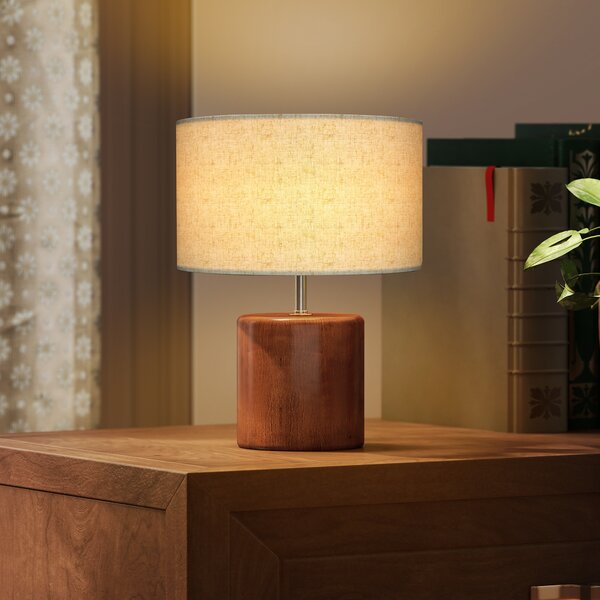 HOMCOM Lampada da Tavolo Rustica, con Base in Legno e Paralume in Lino, Marrone | Aosom Italy