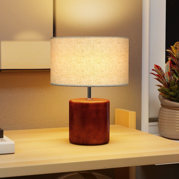 HOMCOM Lampada da Tavolo Rustica, con Base in Legno e Paralume in Lino, Marrone | Aosom Italy