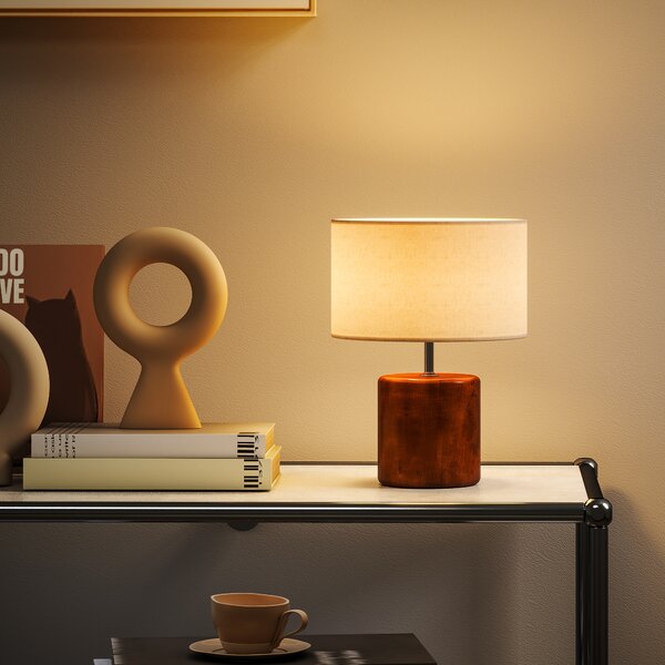HOMCOM Lampada da Tavolo Rustica, con Base in Legno e Paralume in Lino, Marrone | Aosom Italy