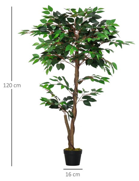Outsunny Pianta Artificiale Albero del Tè con 546 Foglie Realistiche e Vaso Cemento 120 cm Verde | Aosom Italy