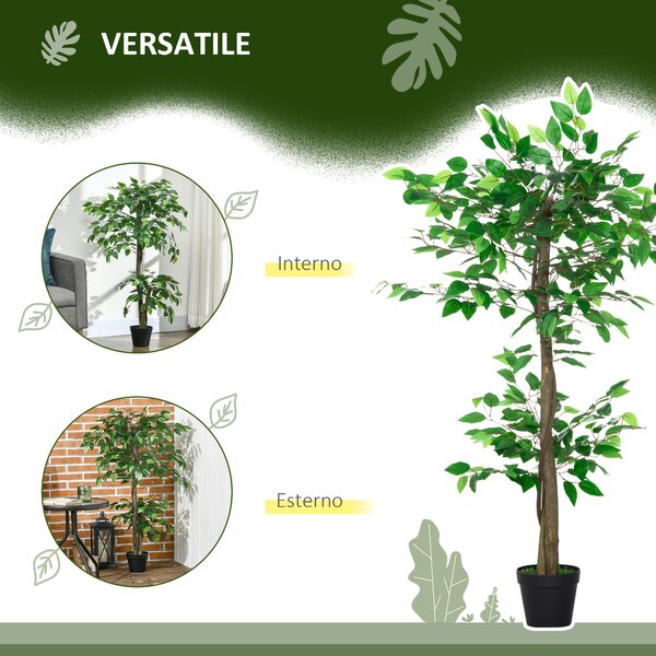 Outsunny Pianta Artificiale Albero del Tè con 546 Foglie Realistiche e Vaso Cemento 120 cm Verde | Aosom Italy
