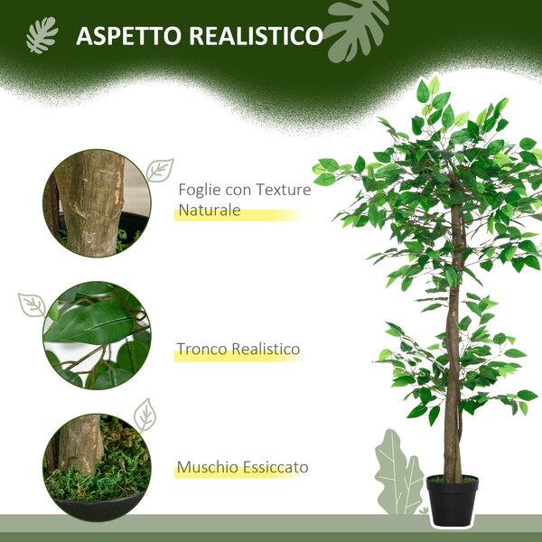 Outsunny Pianta Artificiale Albero del Tè con 546 Foglie Realistiche e Vaso Cemento 120 cm Verde | Aosom Italy
