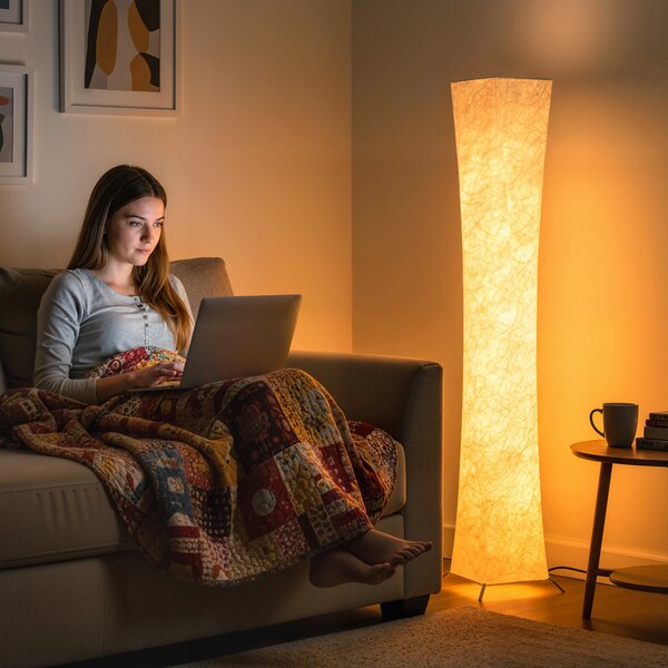 HOMCOM Lampada da Terra Moderna con Interruttore a Pedale, in Acciaio e Tessuto, 25x25x129 cm, Bianco e Argento | Aosom Italy