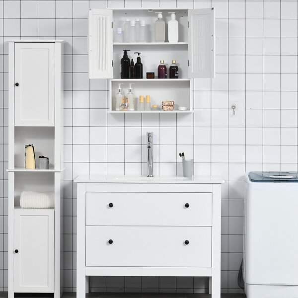 Kleankin Mobiletto da Bagno a Muro Salvaspazio con Armadietto a 2 Ante e Ripiano Inferiore Bianco, 60x20x70cm|Aosom