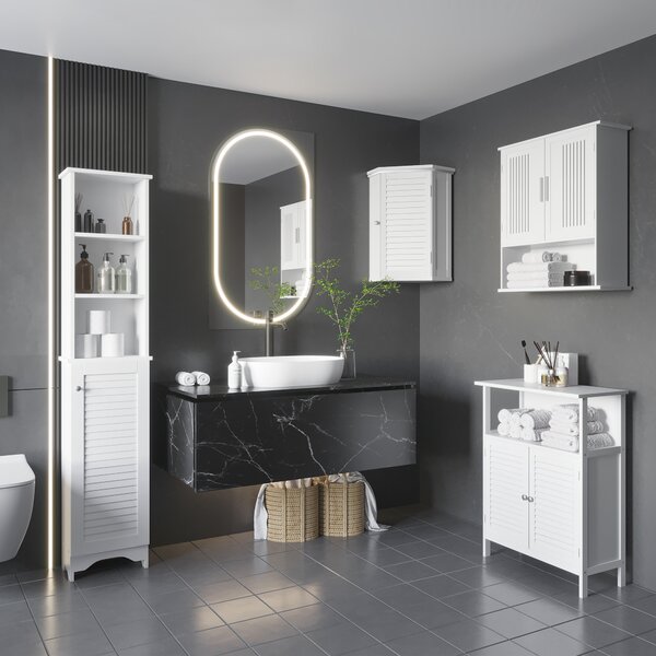 Kleankin Mobiletto da Bagno a Muro Salvaspazio con Armadietto a 2 Ante e Ripiano Inferiore Bianco, 60x20x70cm|Aosom