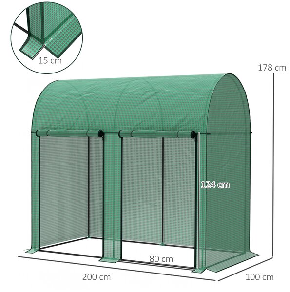 Outsunny Serra da Giardino da 2 m², 2 Porte Avvolgibili, Copertura in PE 140g/m² Anti-UV, 2x1x1.78m, Verde | Aosom Italy