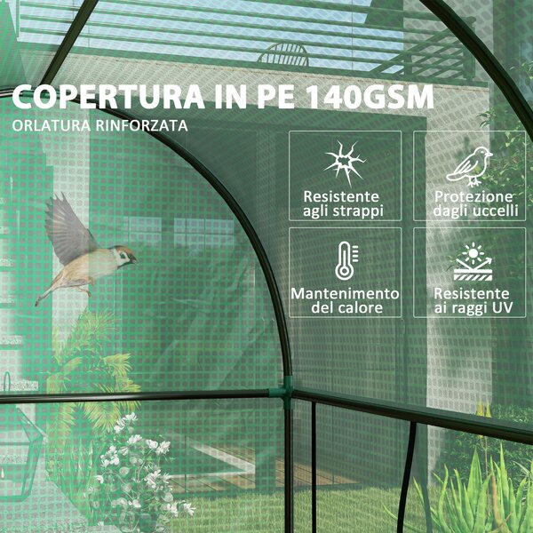 Outsunny Serra da Giardino da 2 m², 2 Porte Avvolgibili, Copertura in PE 140g/m² Anti-UV, 2x1x1.78m, Verde | Aosom Italy
