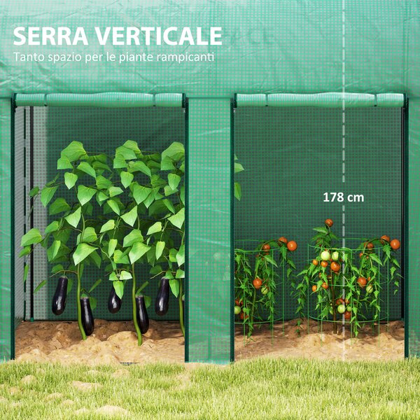 Outsunny Serra da Giardino da 2 m², 2 Porte Avvolgibili, Copertura in PE 140g/m² Anti-UV, 2x1x1.78m, Verde | Aosom Italy
