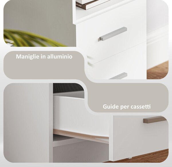 HOMCOM Scrivania Moderna in Legno con 3 Cassetti e Ripiano Aperto, 100x40x75 cm, Bianca