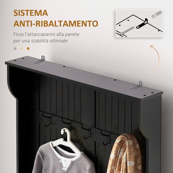 HOMCOM Attaccapanni Zapatero con Panca di Archiviazione e 5 Ganci Stile Moderno 96x34x179,7 cm Nero | Aosom Italy