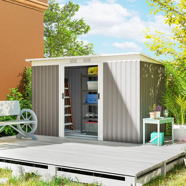 Outsunny Casetta da Giardino con 2 Prese d'Aria e 2 Porte Scorrevoli, Capanno porta Attrezzi in Acciaio, 280x130x172 cm, Grigio Chiaro | Aosom Italy