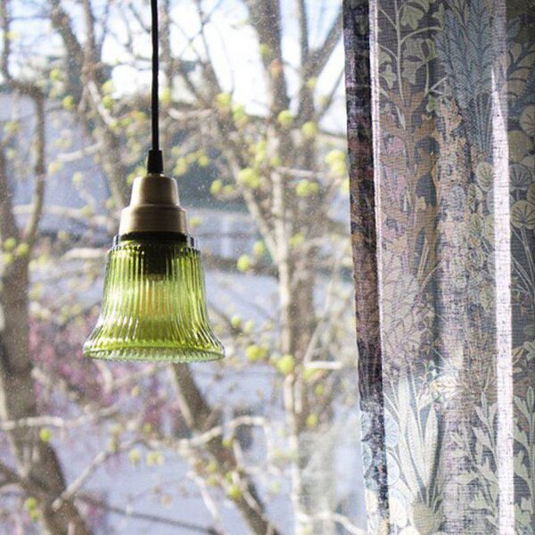 PR Home Lampada a sospensione Emmi, verde/ottone, vetro, spina, E27 Emmi, Verde, Soggiorno / Sala da pranzo, Vetro, Vintage, Lampada a sospensione