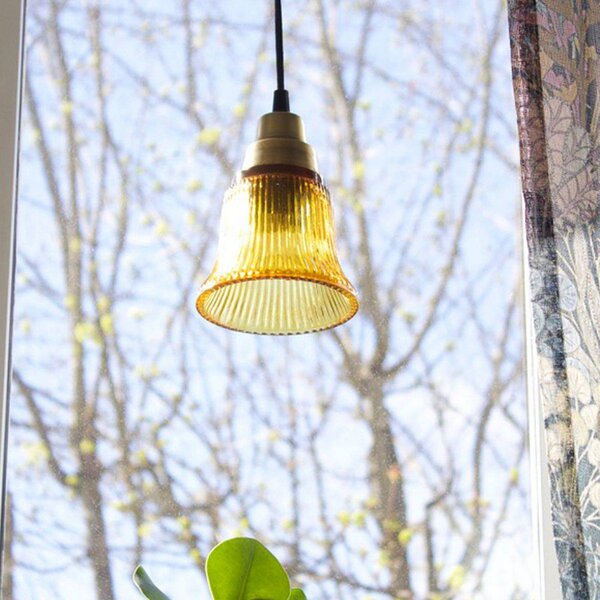 PR Home Lampada a sospensione Emmi, ambra/ottone, vetro, spina, E27 Emmi, Crema / Ambra, Soggiorno / Sala da pranzo, Vetro, Vintage, Lampada a sospensione