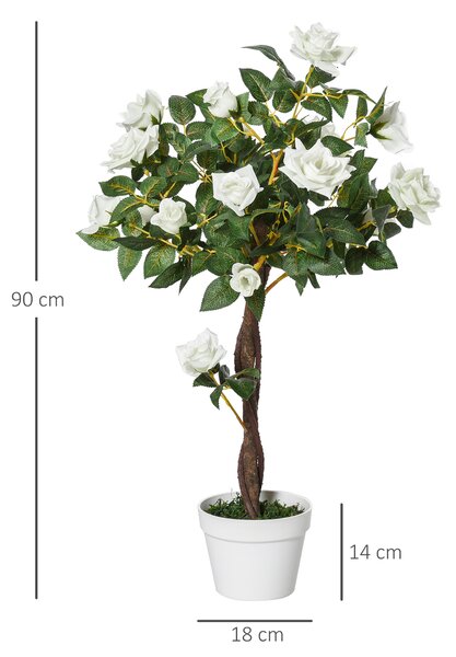 Outsunny Camelia Alberello Artificiale con 21 Fiori e Vaso, Pianta Finta Interno ed Esterno Alta 90cm, Bianco e Verde|Aosom
