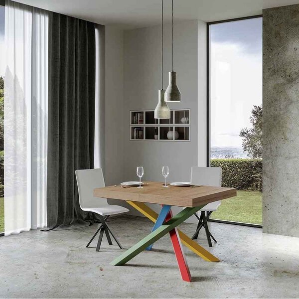 Tavolo allungabile volantis multicolor 2 con struttura in metallo e piano in legno, finiture quercia natura, misure piano 90x130 allungato 234