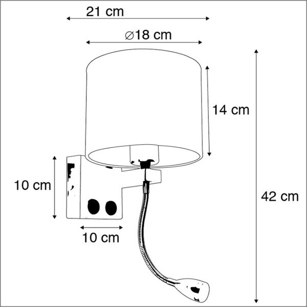 Lampada da parete in acciaio con braccio flessibile e paralume bianco 18 cm - Brescia Combi