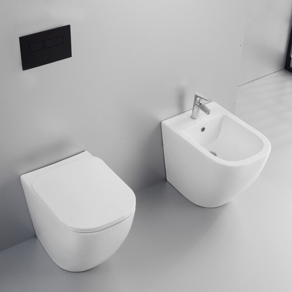 NOOK - Sanitari a terra filo muro wc Rimless coprivaso e bidet