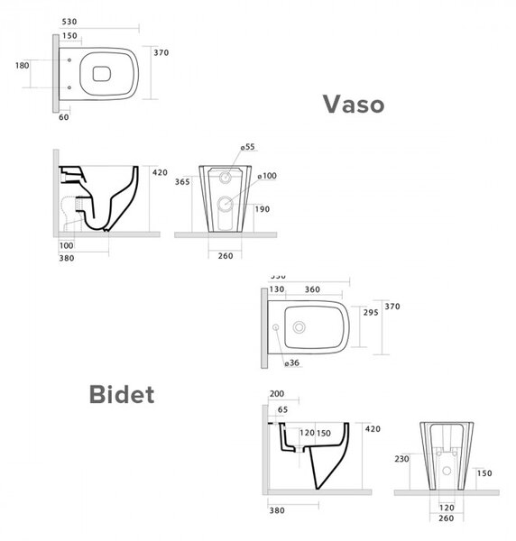 NOOK - Sanitari a terra filo muro wc Rimless coprivaso e bidet