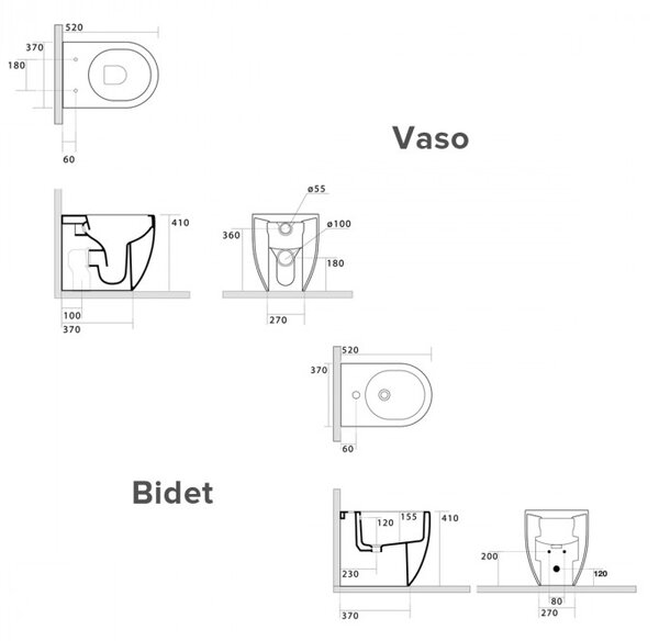 HOOP - Sanitari a terra filo muro wc Rimless coprivaso e bidet