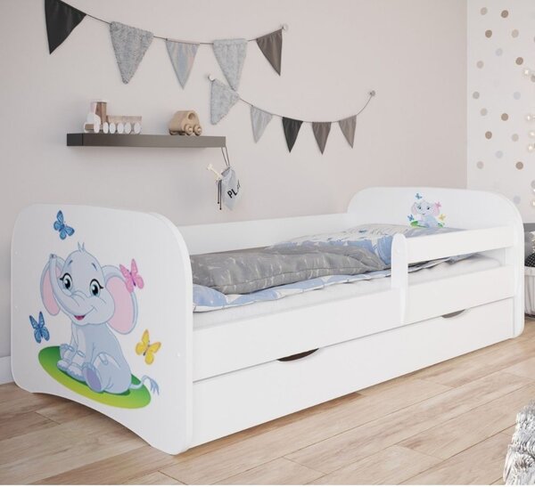 Lettino per bambino baby dreams ad una piazza con cassetti disponibile in varie stampe, disegno elefante