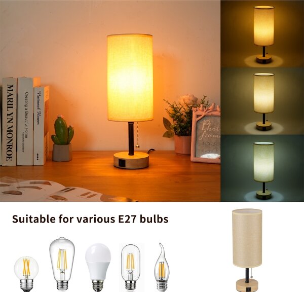 Brilagi - Lampada da tavolo con porta USB TABLON 1xE27/25W/230V rovere/nero/beige