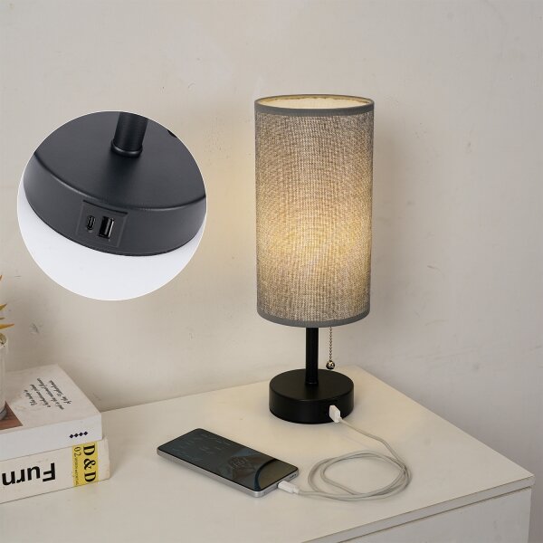 Brilagi - Lampada da tavolo con porta USB TABLON 1xE27/25W/230V nero/grigio