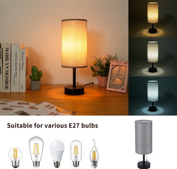 Brilagi - Lampada da tavolo con porta USB TABLON 1xE27/25W/230V nero/grigio