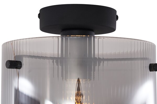 Lampada da soffitto Art Déco nera con vetro fumé - Laura