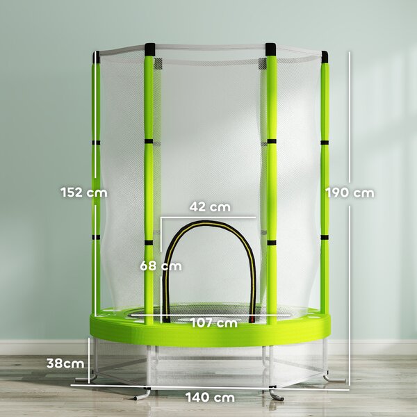 AIYAPLAY Trampolino Elastico per Bambini Ø140 cm con Rete di Sicurezza e Disegni, Età 3-6 Anni, Verde