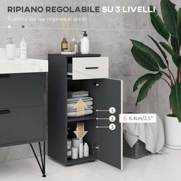 Kleankin Mobiletto Bagno in Truciolato con Cassetto e Armadietto a 2 Livelli Regolabili, 30x30x82 cm, Grigio|Aosom