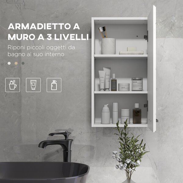 Kleankin Mobiletto Armadietto Bagno Pensile a Muro con 3 Ripiani e Ripiano Superiore Regolabile, in MDF,37x22.5x70 cm, Bianco|Aosom Italy
