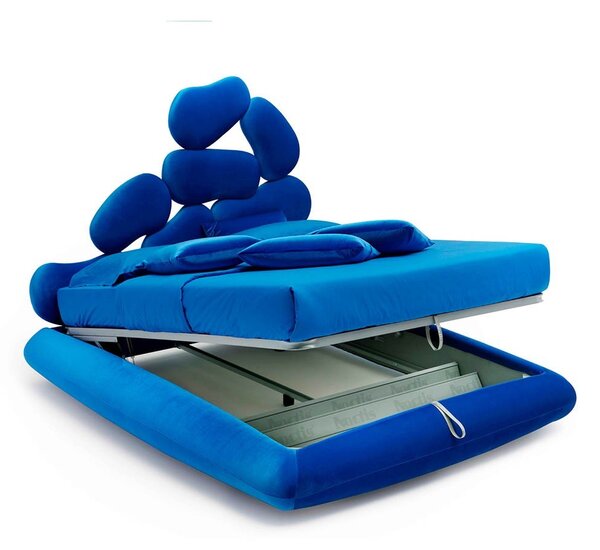 Noctis stones letto matrimoniale con contenitore, finiture blu lycra velluto 60168- cat-c lycra