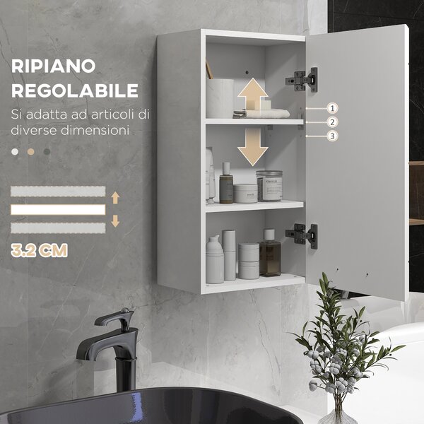 Kleankin Mobiletto Armadietto Bagno Pensile a Muro con 3 Ripiani e Ripiano Superiore Regolabile, in MDF,37x22.5x70 cm, Bianco|Aosom Italy