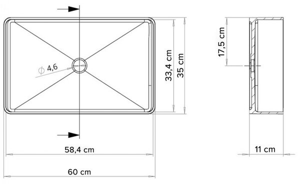 TESIS2 - Lavabo da appoggio rettangolare in ceramica cm L60xP35xH11 Bianco