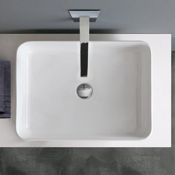 TESIS2 - Lavabo da appoggio rettangolare in ceramica cm L60xP35xH11 Bianco