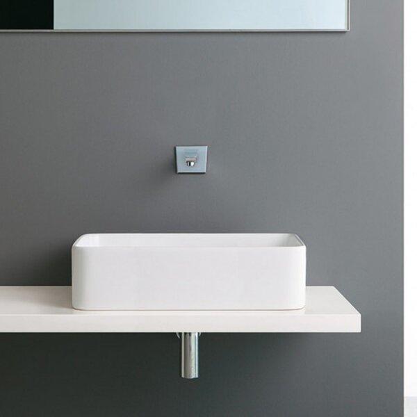 TESIS2 - Lavabo da appoggio rettangolare in ceramica cm L60xP35xH11 Bianco