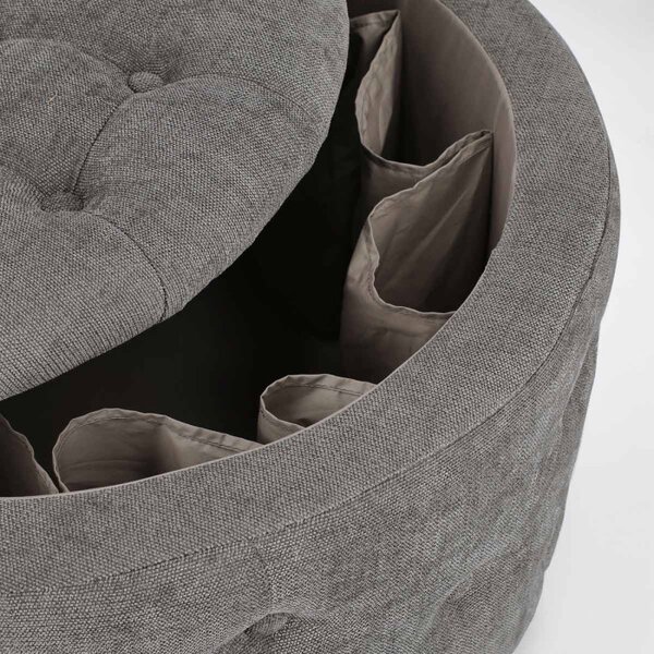 ERNESTINE - Pouf contenitore porta scarpe in tessuto polyestere Ø 70 x H40 cm Frost