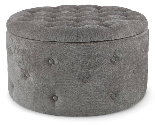 ERNESTINE - Pouf contenitore porta scarpe in tessuto polyestere Ø 70 x H40 cm Frost