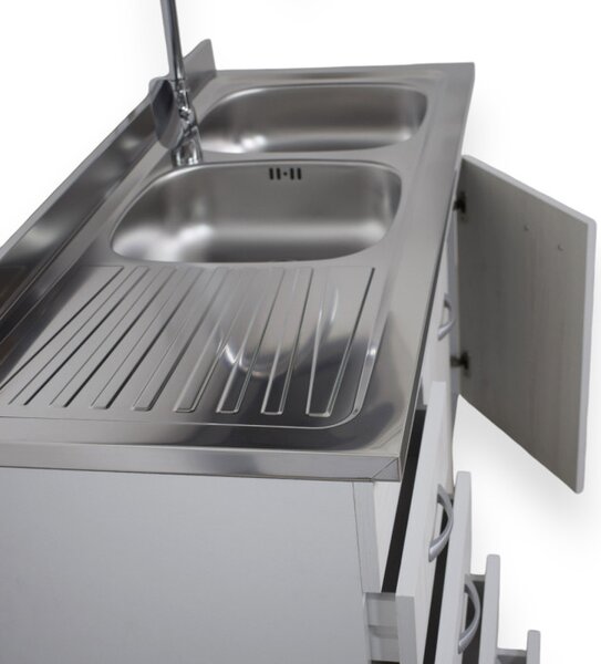 BASIC - Mobile sottolavello cucina 120 cm 3 ante sx lavello inox 2 vasche frassino moire