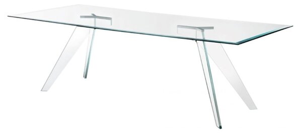 Glas italia alister tavolo fisso con piano in cristallo disponibile in due dimensioni, misure piano cm 210 x 90 h 73