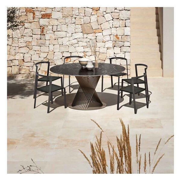 My your push tavolo tondo da giardino con base in alluminio e top in gres, misure piano cm 120 x 120 h 74, finiture marble black