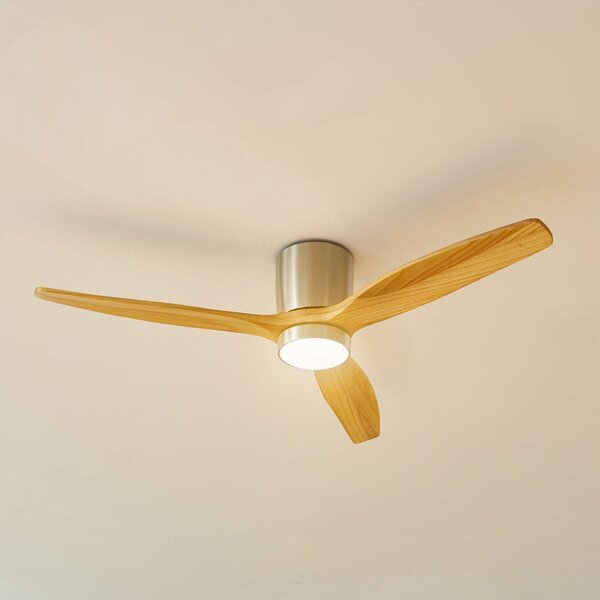 Lucande Ventilatore da soffitto LED Faipari, nichel, DC, silenzioso, 132 cm Faipari, Legno chiaro, Soggiorno / Sala da pranzo, Legno, Moderno