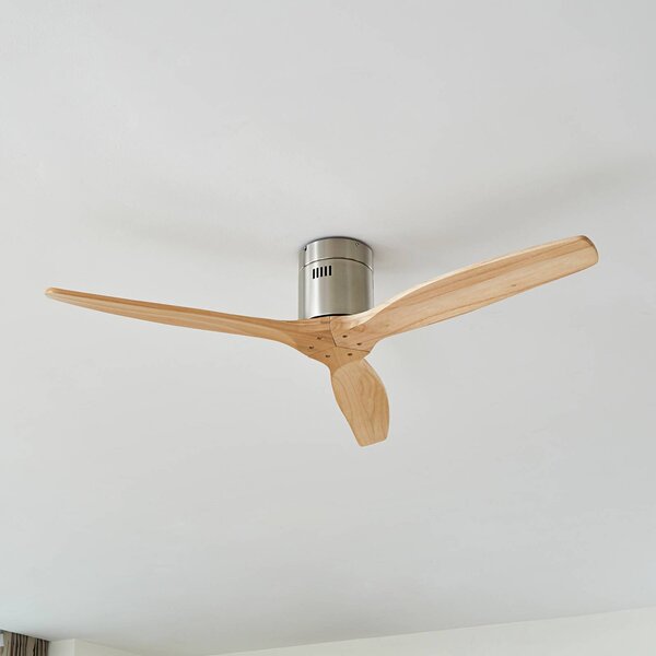 Ventilatore da soffitto Lucande Vindur, nichel, DC, silenzioso Vindur, Legno chiaro, Soggiorno / Sala da pranzo, Legno, Moderno