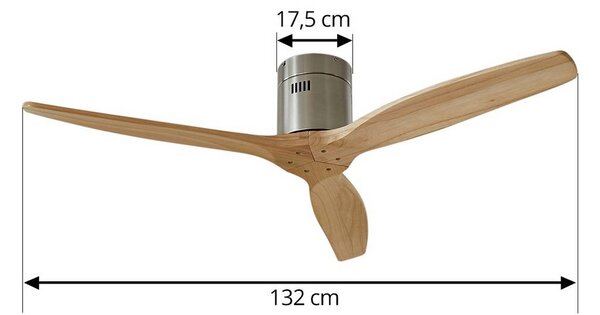 Ventilatore da soffitto Lucande Vindur, nichel, DC, silenzioso Vindur, Legno chiaro, Soggiorno / Sala da pranzo, Legno, Moderno