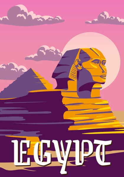 Illustrazione Vintage Poster Ancient Sphinx Egypt Pharaoh, VectorUp